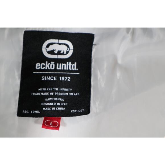 Ecko Unlimited Vest Mens Large Gray Camo Hooded Puffer Sleeveless Jacket Zip - Picture 5 of 7